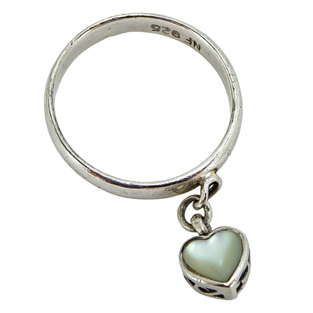 Chapal-Zenray 925 Sterling Silver MOP Heart Dangle Stackable Ring Size 6.75